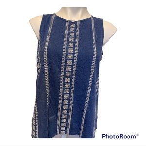 Blue and White Blouse With Draping Details